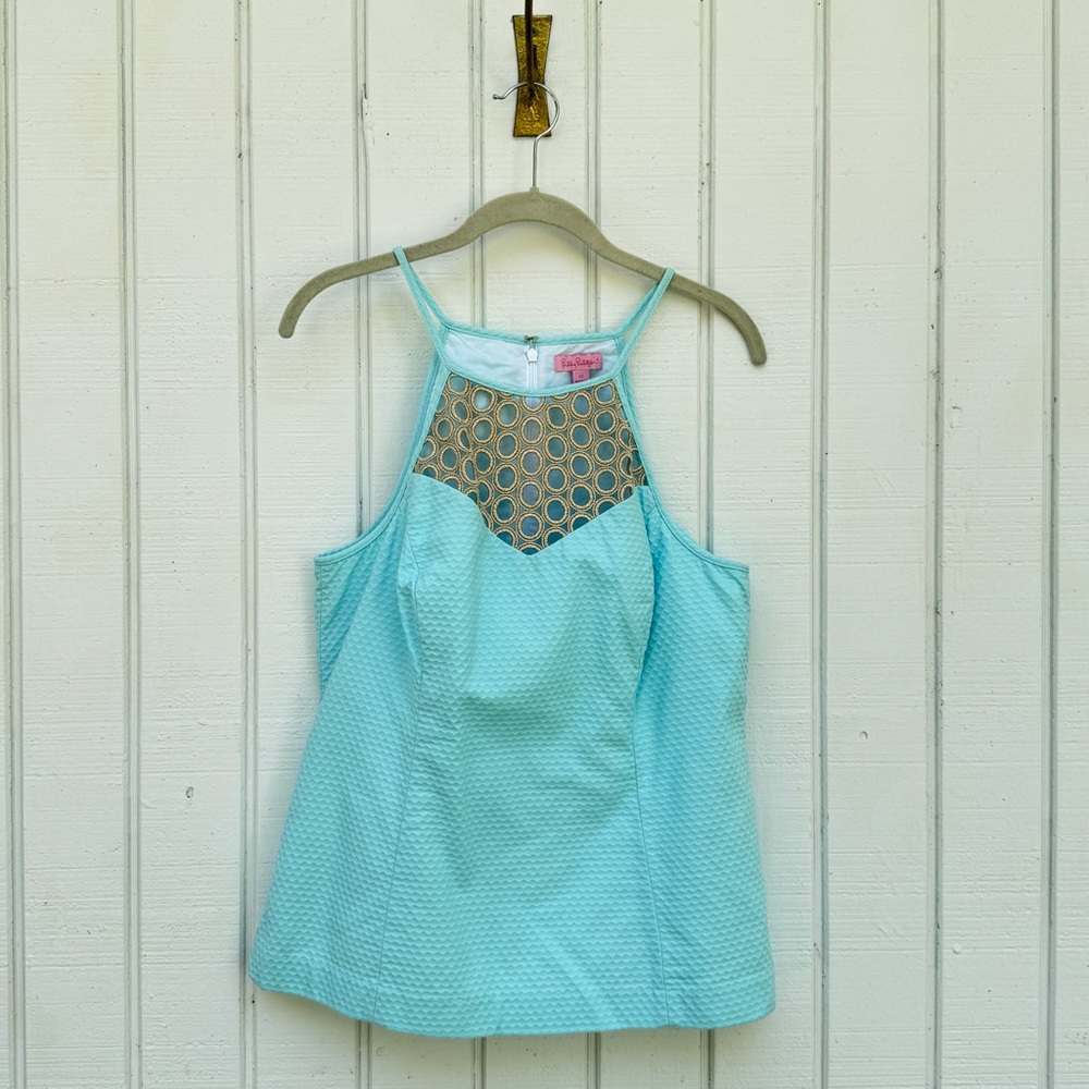 Lilly Pulitzer Blue Cut Out Camisole with Mesh Neckline